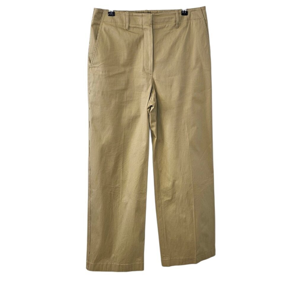 Theory Womens Classic Straight Pant in Cotton Chino, Tan, Wide Leg, Size 8